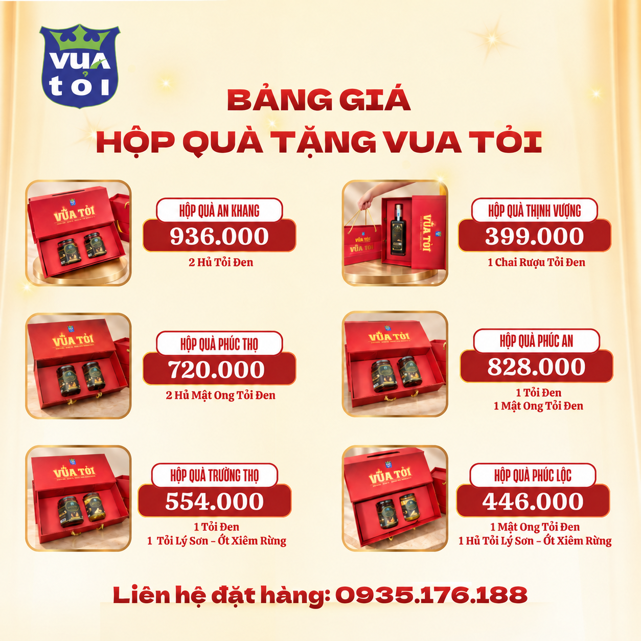 Bảng giá 6 hộp quà – Vua Tỏi